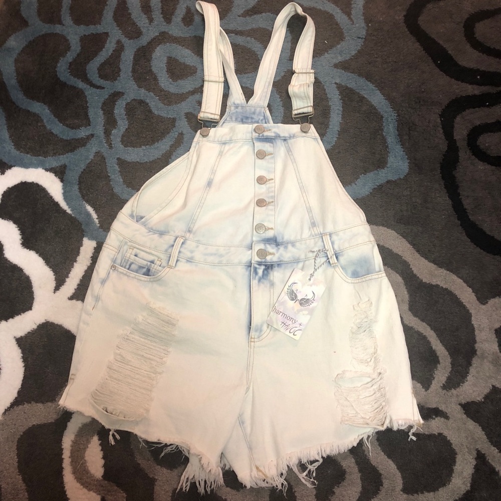 Distressed overalls